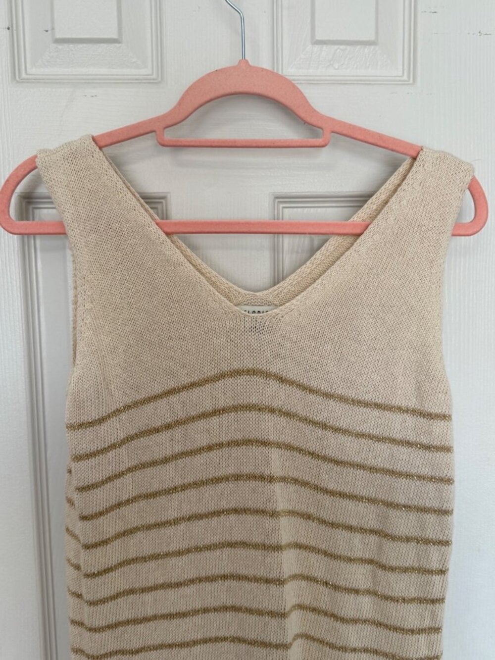 Floris Knit Sleeveless Sweater Dress Cover Up Cream Gold Coastal Beach M/L - Picture 3 of 9